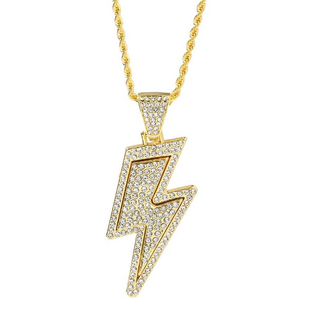 New hip-hop high-end sparkling lightning rhinestone pendant necklace womens fashion party jewelry gift Y250329
