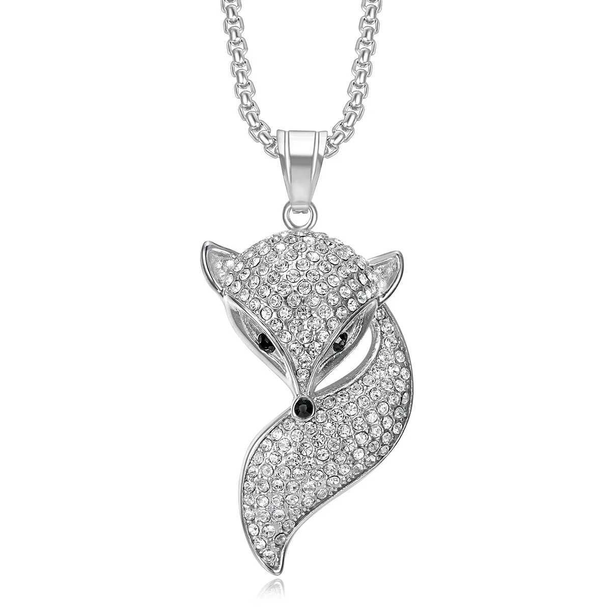 BAECYT Rock Hip-Hop Stainless Steel Chain Zircon Fox Pendant Necklace For Women Punk Jewelry Animal Female Anniversary Gifts Y250329