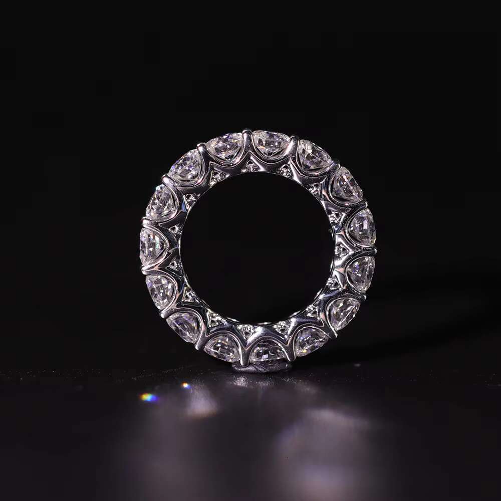 Fancy Jewelry 18K Solid Gold Ring Round White 5mm Moissanite Lab Grown Diamond Eternity Band Ring