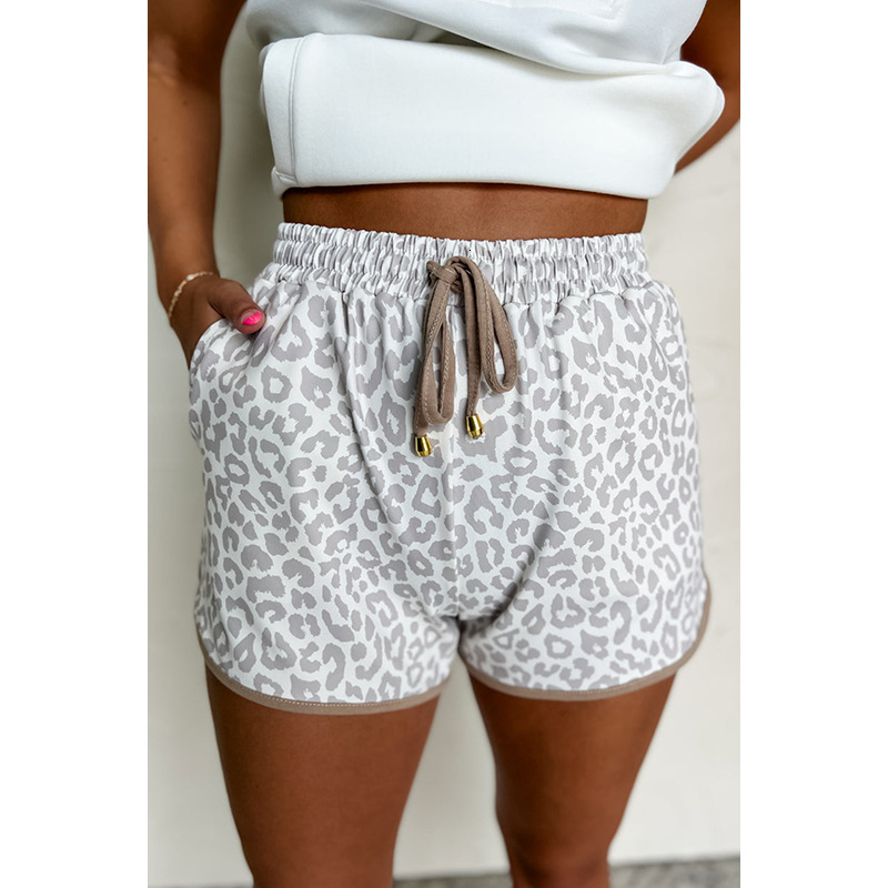 Delivery Designer 2025 Summer New Leopard Print High Waisted Casual Pants Women, Fashionable Loose, With Contrasting Color Edges And Lace Up Shorts Fo