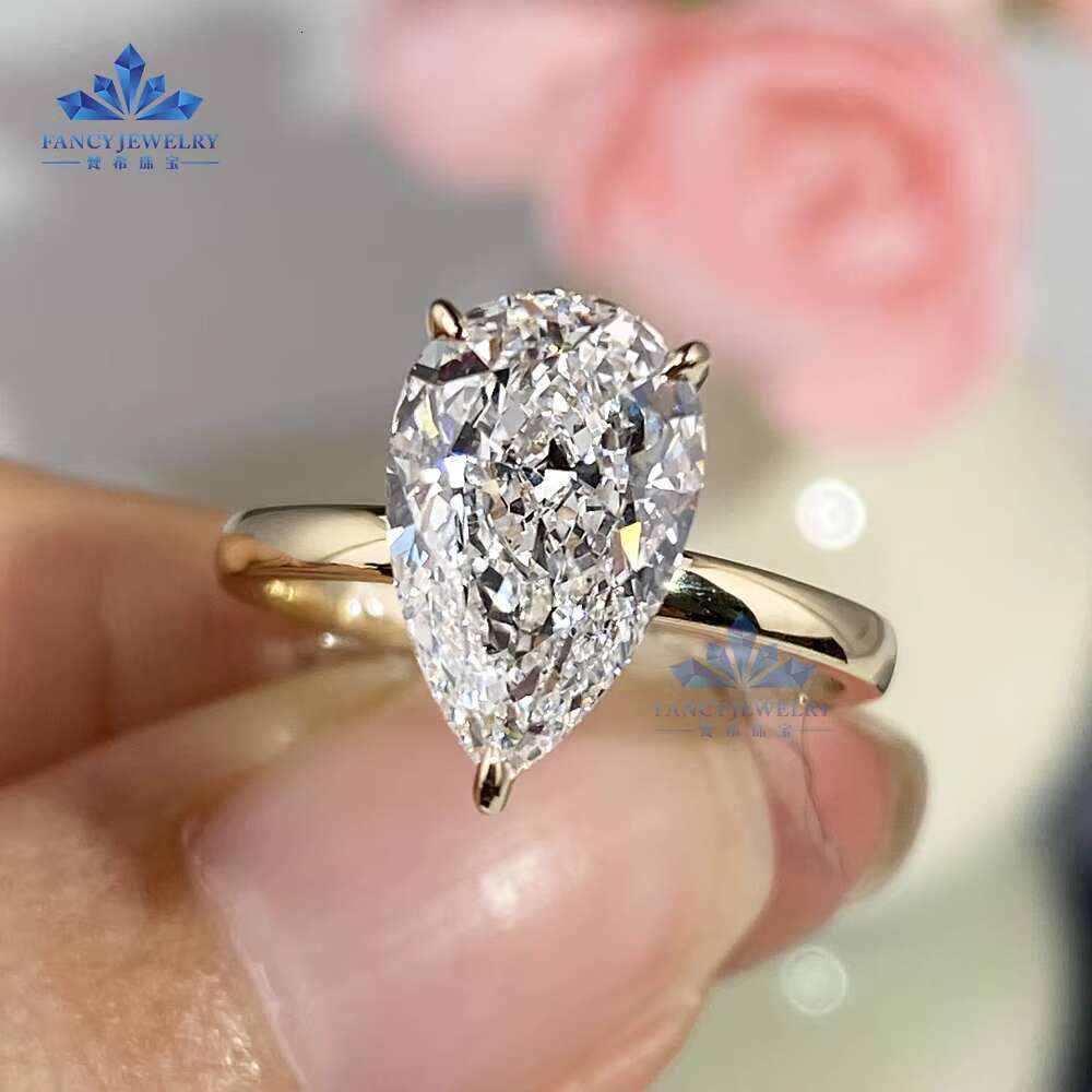 18K Yellow Gold 1CT 1.5CT D VVS1 Pear Cut Lab Grown Diamond Engagement Ring Customized Luxury Jewelry