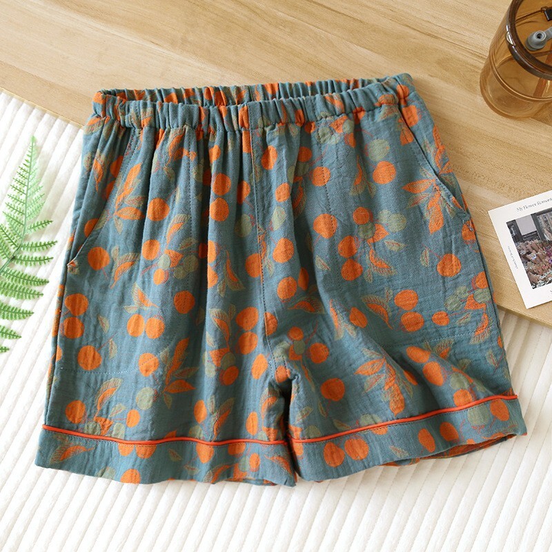 Quality Brand High Quality New Style Free Delivery Designer Bag Women's Sleep Summer Yarn Dyed Jacquard Pure Cotton Gauze Thin Loose Pocket Short