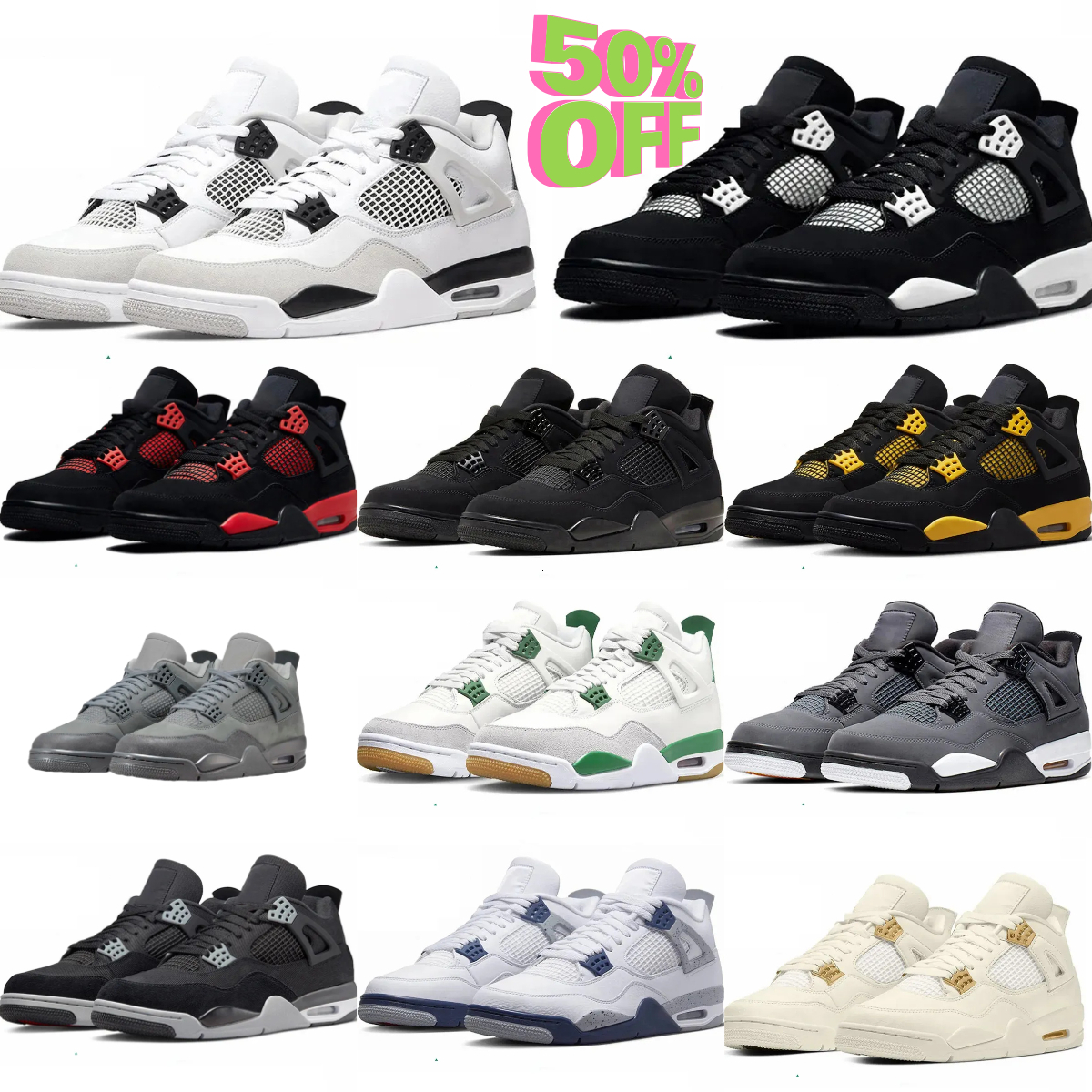 Designer 4 J4 Basketball Sports Shoes Mens Women 4s Military Black Cat Bred Sail Red Wet Cement Metallic Gold Yellow Thunder White Oreo Trainers Pure Money Sneakers S6