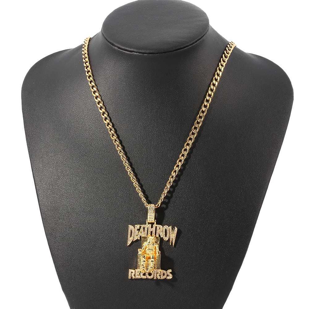 Hip Hop Death Records prisoner necklace rhinestone pendant accessories mens and womens detachable jewelry Y250329