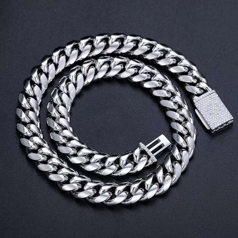 Non Tarnish Waterproof Jewelry Mens 12mm PVD Gold Plated Stainless Steel Iced Out Clasp Plain Miami Cuban Link Chain Necklace