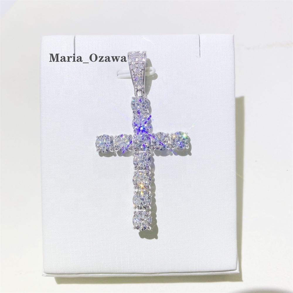 Bling Moissanite 925 Sliver Gold Pendant Men Fine Jewelry Silver Cross Pendent Necklace