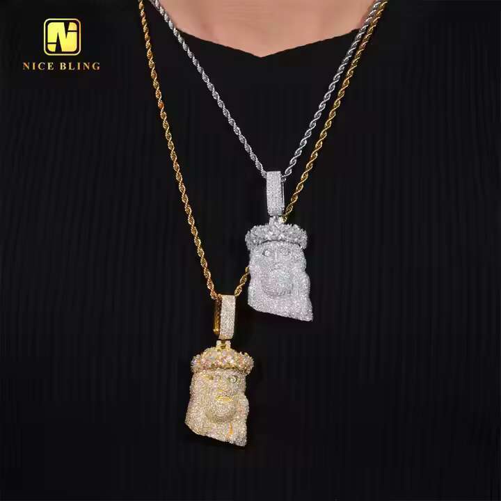 Baguette Cut Chaplet Jesus Pendant Real 3d Face Portrait Hip Pop Pendant Real Gold Plated 925 Moissanite Jesus Head Pendant