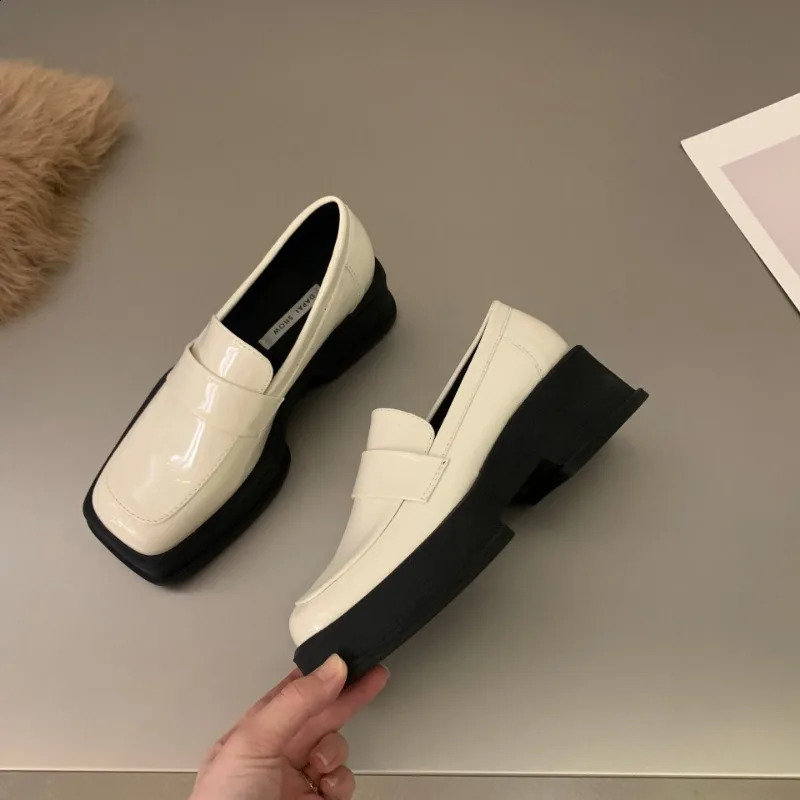 Women Loafers Fashion Square Toe Platform Moccasins Ladies Pumps Evening Party Heel Shoes Ladies Casual Solid Shoe 250328