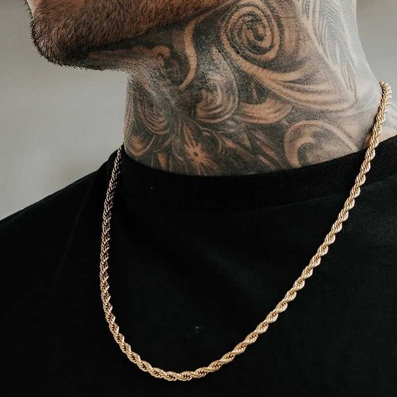 Mens rope long necklace made of stainless steel with minimum twist rope chain available in gold silver 2 to 5mm Y250329