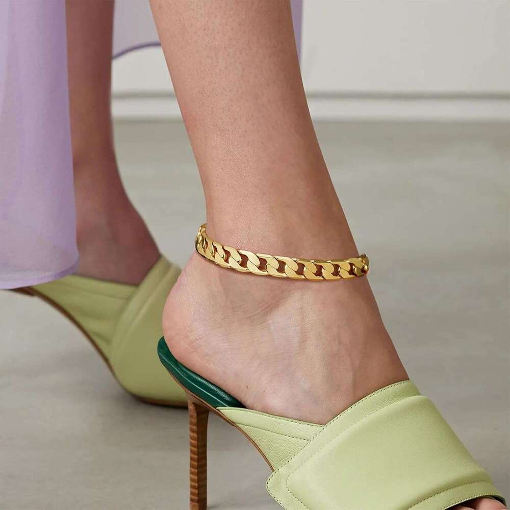 Ankle Bracelets Women, 14K Gold Anklets Chunky Cuban k Chain Summer Beach Foot Jewelry Gifts for Women