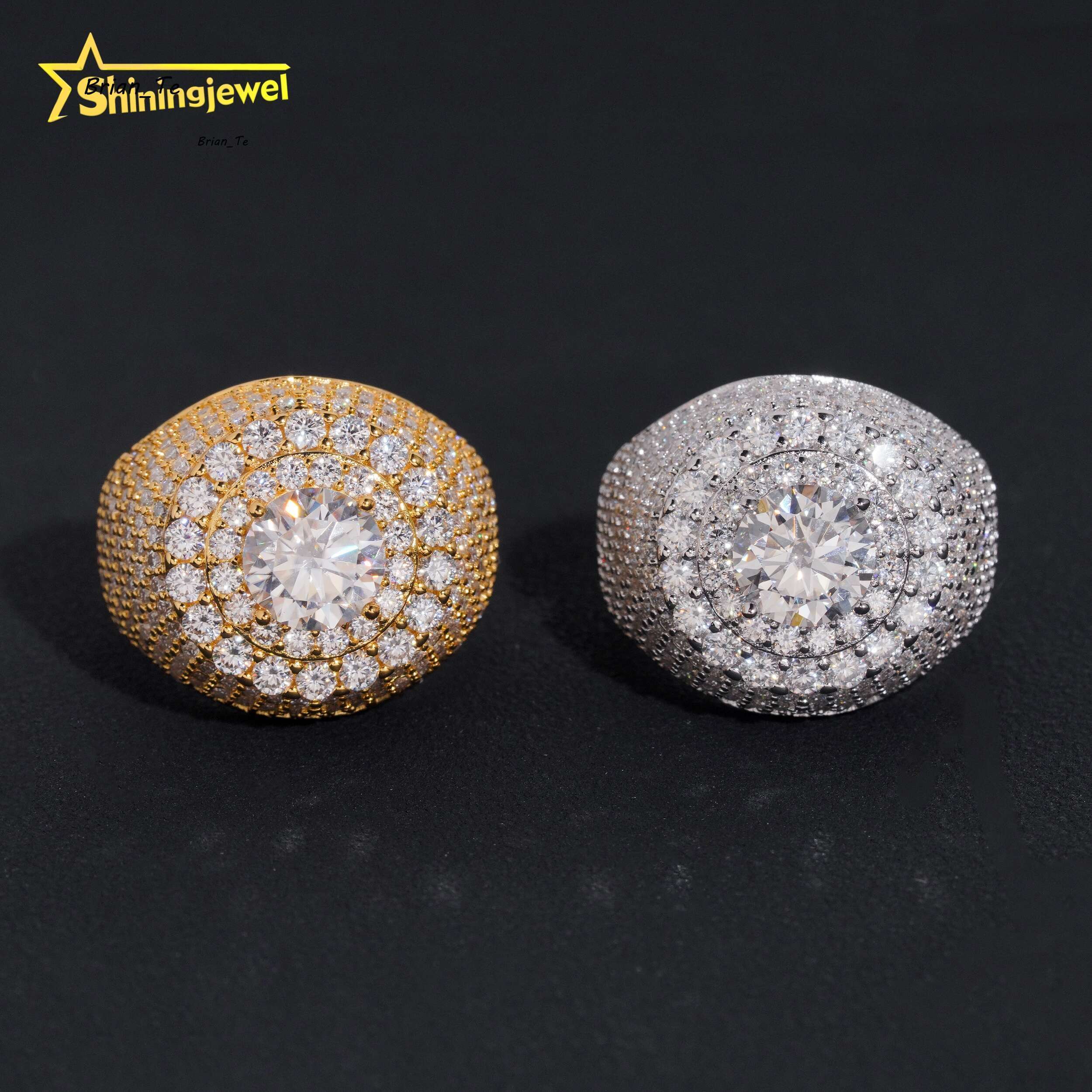 Hot Sale High Quality Moissanite VVS Pass Diamond Test 925 Sliver Gold Plated Hip Hop Mens Moissanite Diamond Rings