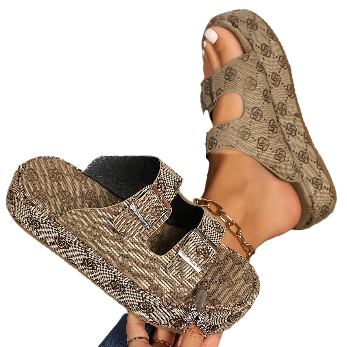 free shipping slippers designers for womens ladies for daily wear 2025 Summer New Thick Bottom Fashion Casual Versatile Outerwear Size 36-43