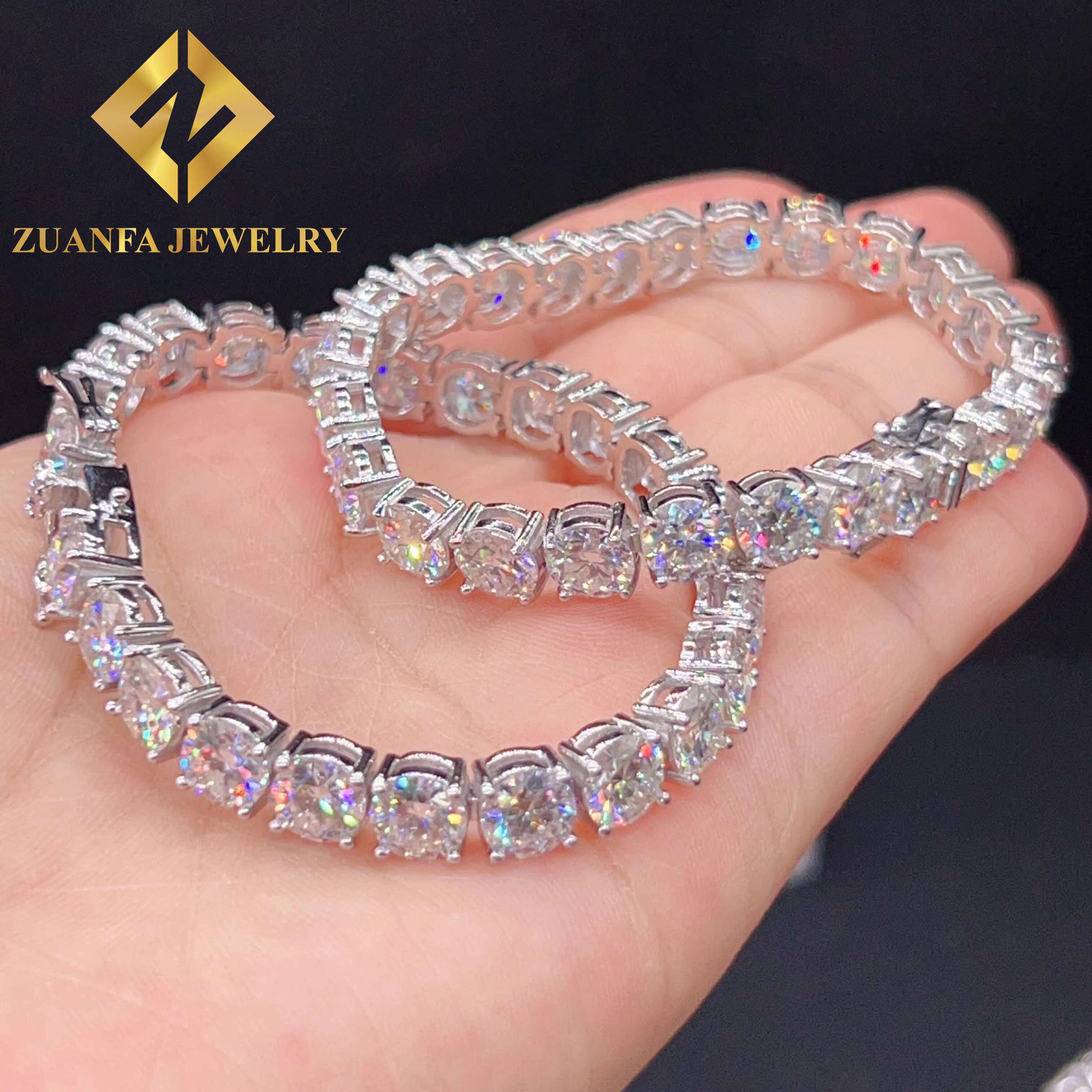 GRA Certificate Luxury Hip Hop Jewelry 925 Sterling Silver Iced Out Moissanite Diamond Bracelet 6.5MM Tennis Chain Men Bracelet
