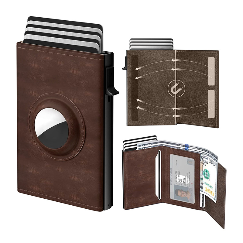 Men's Card Bag With Air Tag Positioning Slot RFID Anti Theft Brush Ultra Thin Metal Wallet Credit Card Clip