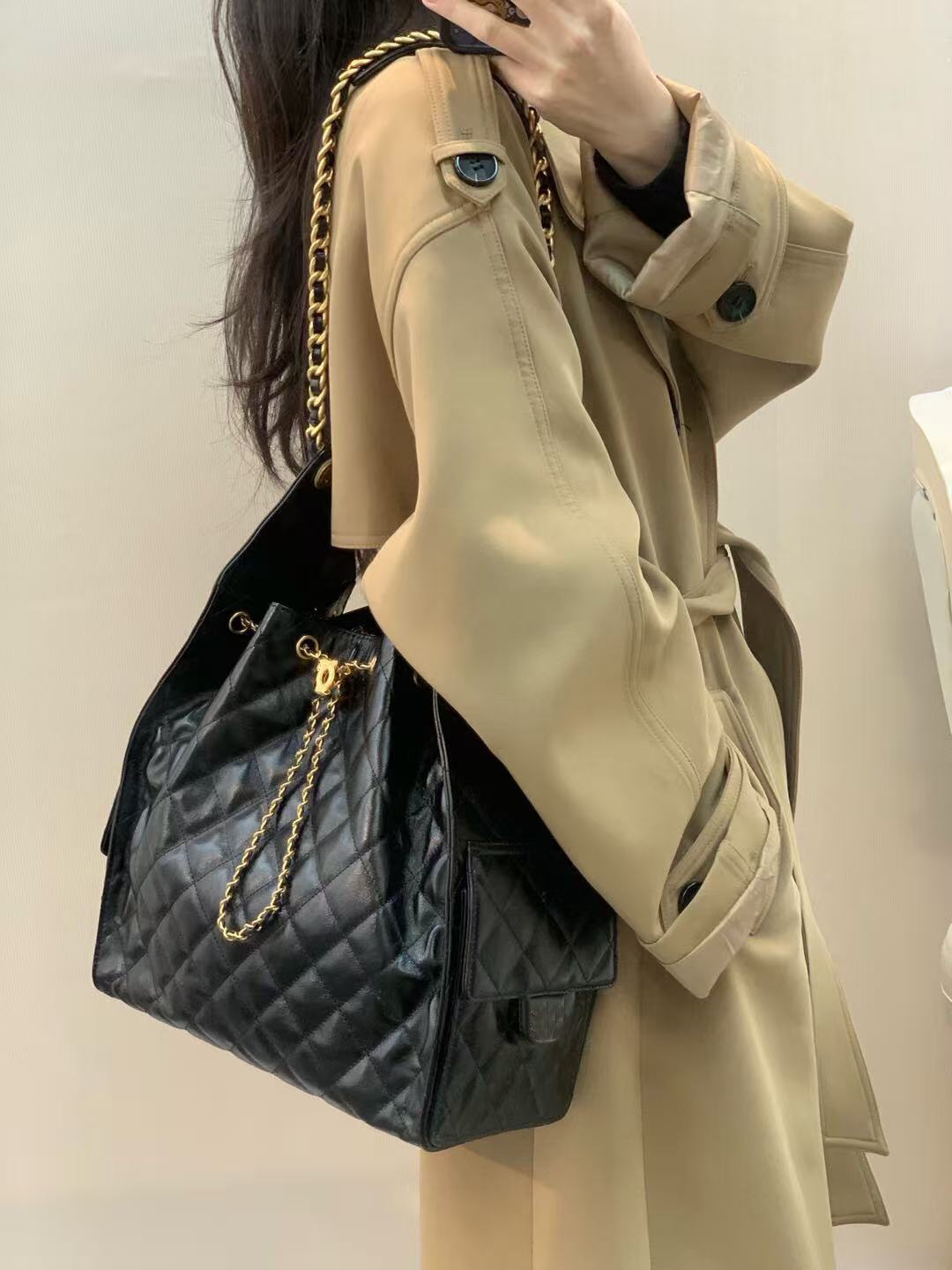 Bags Designer bag top-quality retro hardware chain drawstring leather bag imported material shoulder bag crossbody bag shopping bag beach bag perfect workmans