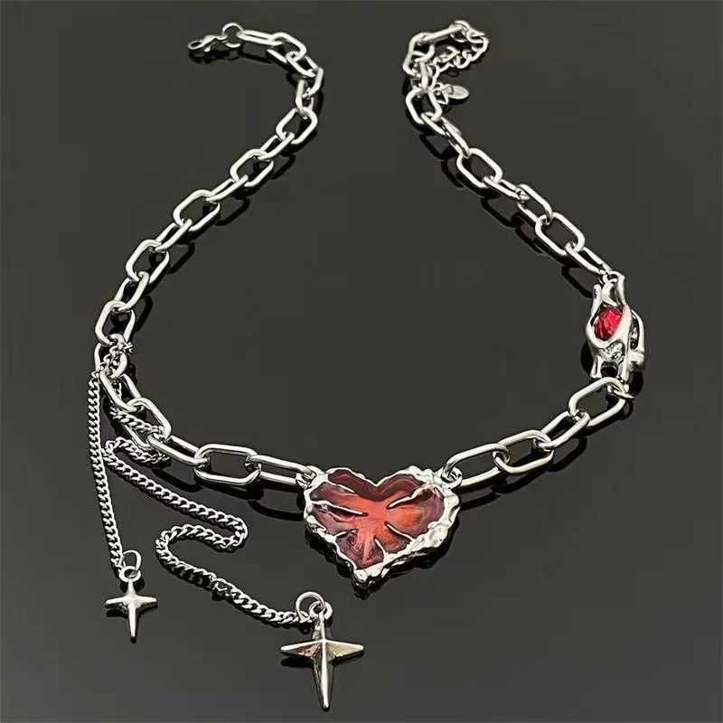 New red heart decal star tassel necklace for womens high-end sensory sweet cool Y2K luxury hundred necklace party jewelry gift Y250329