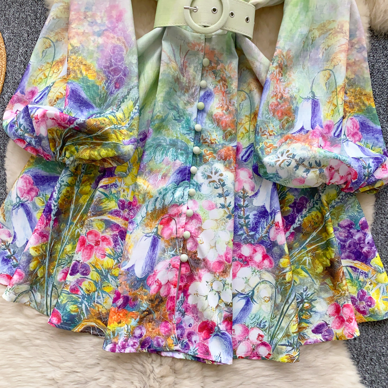 Casual Dresses Summer Gorgeous Flower Blooming Mini Dress Women's Stand Collar Puff Sleeve Buttons Floral Print Lace Up Belt Holiday Beach Vestid