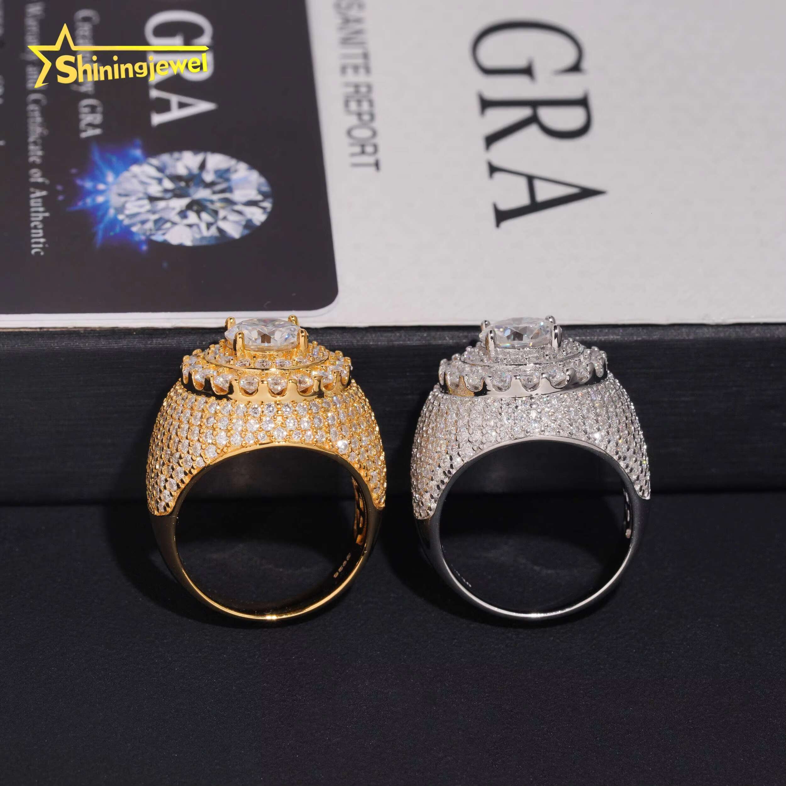 Hot Sale High Quality Moissanite VVS Pass Diamond Test 925 Sliver Gold Plated Hip Hop Mens Moissanite Diamond Rings
