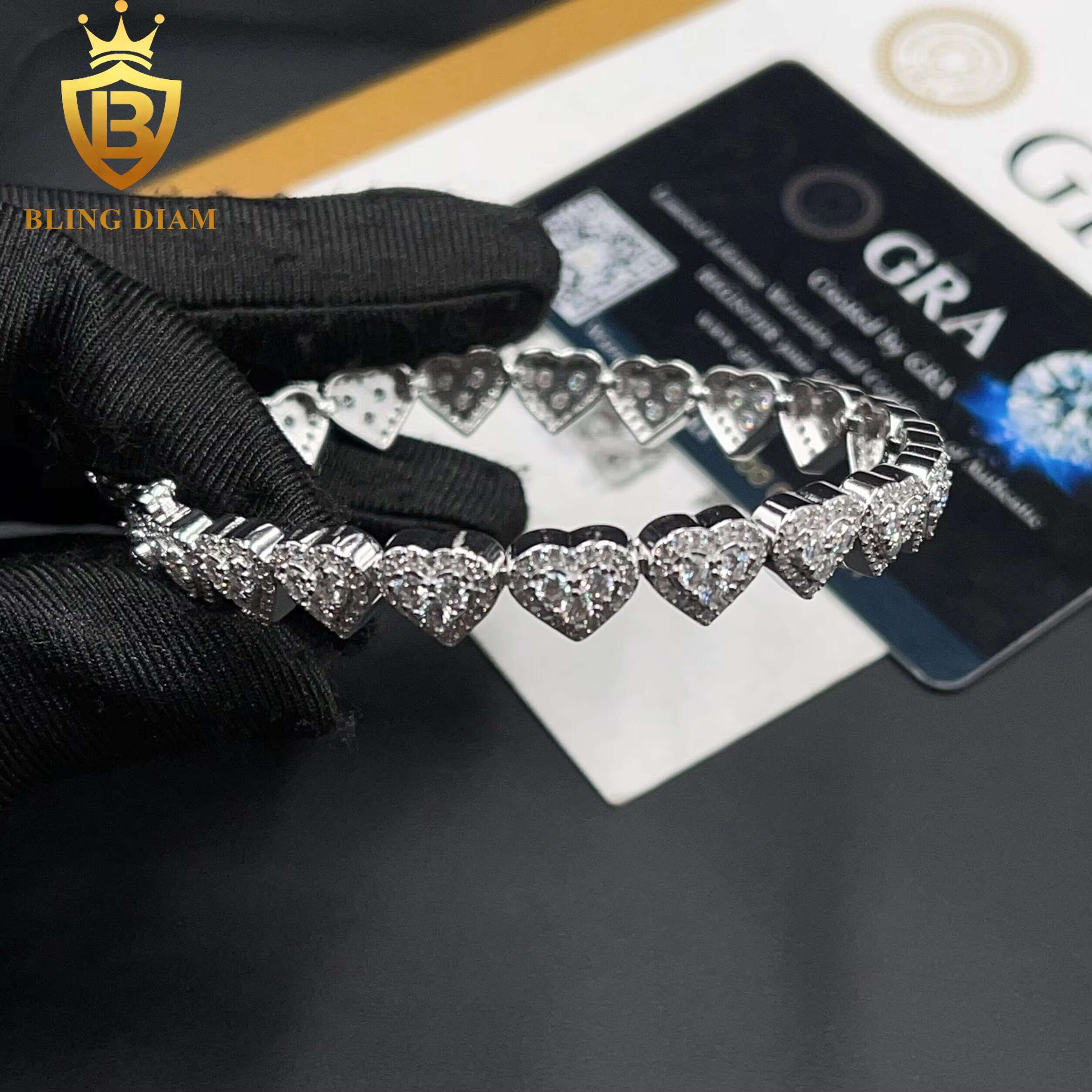 Fashion Jewelry 925 Sterling Silver VVS Moissanite Heart Shape Cuban Tennis Chain 8mm Necklace Bracelet