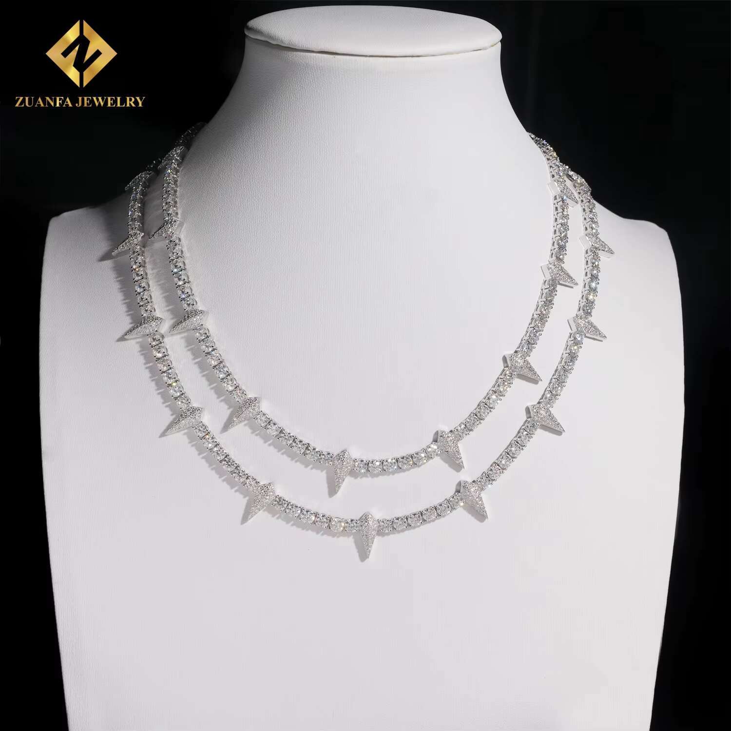 Pass Diamond Tester New Iced Out Hip Hop Jewelry 4MM Pointed Tennis Chain 925 Silver VVS Moissanite Diamond Tennis Necklace