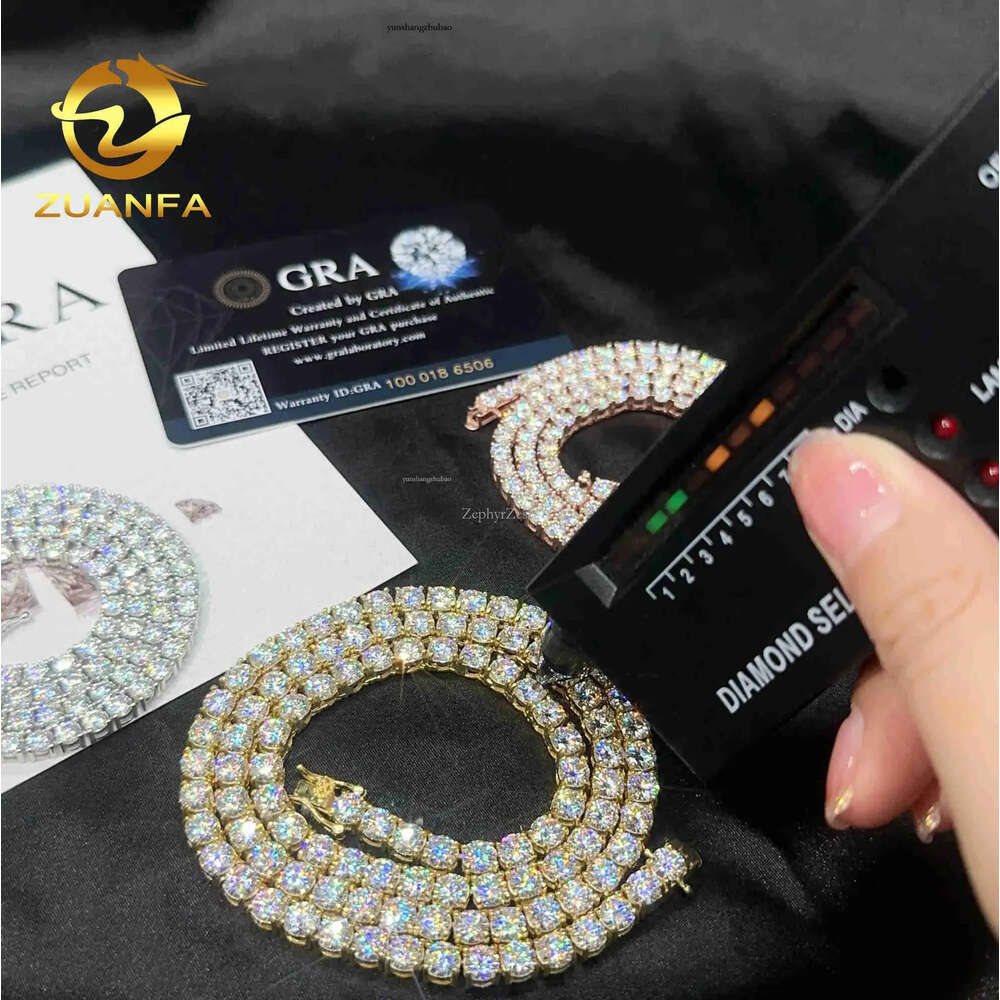2mm 3mm 4mm 5mm Hip Hop Necklace Sier vvs moissanite tennis chain women mens necklace pass dia tester Chain