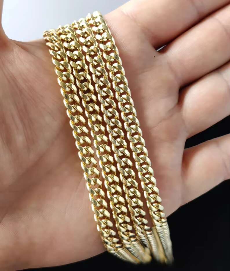 18k Real Gold Miami Cuban Link Chain Necklace 6.8mm Mans and Womens Gold Chain Fashion Jewelry Without Diamond Chain