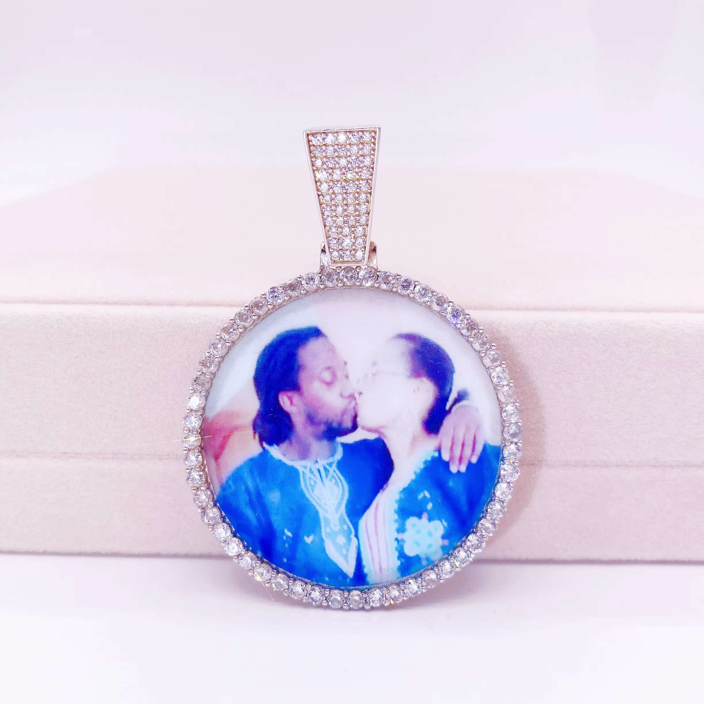 Ready to Ship 3mm Tennis Chain Sterling Silver Vvs Moissanite Diamond Memorial Pendant Custom Photo Pendant