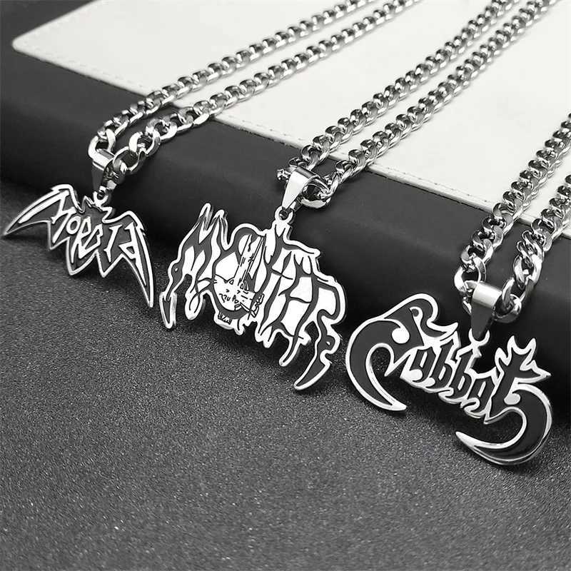 Gothic Hip Hop Band Pendant Necklace for Men Stainless Steel Gothic Punk Mens Necklace Jewelry 7729-QKC Y250329