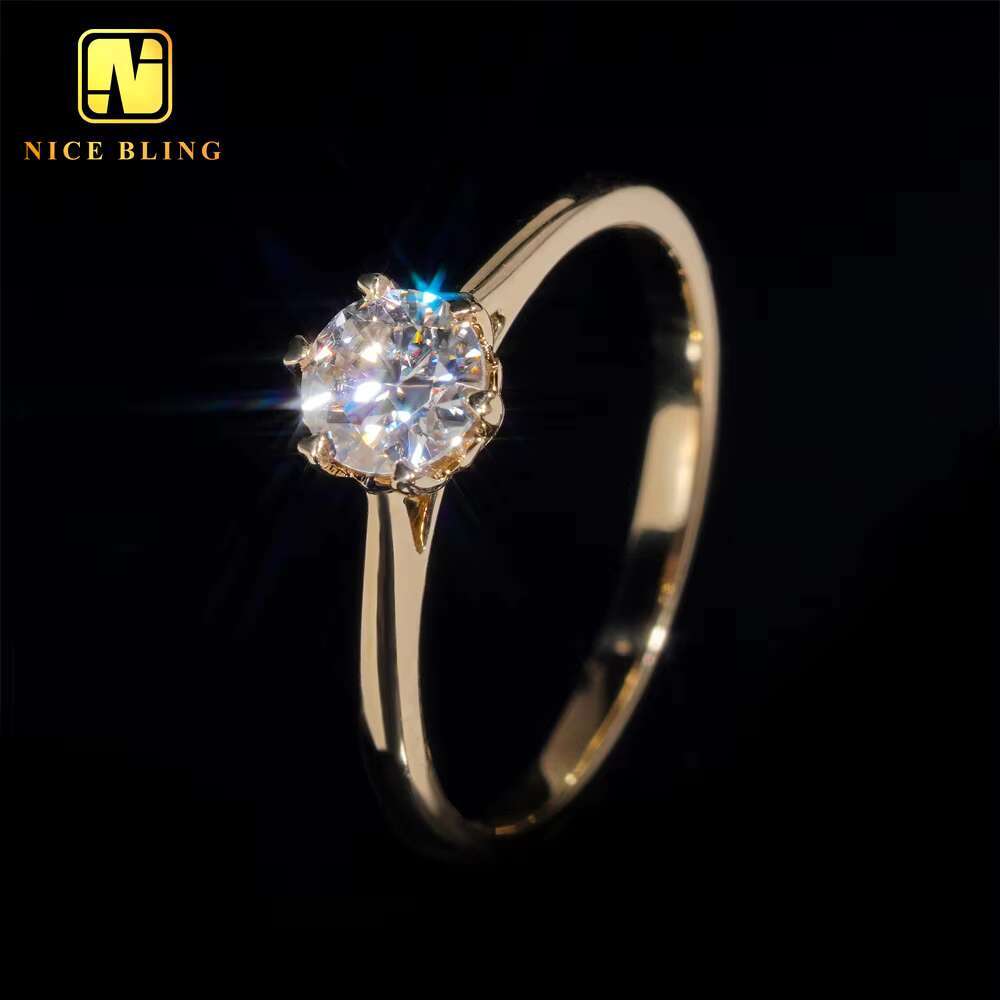 6Prong Pass Diamond Tester 14K Real Gold Diamond Ring Women Round Cut Moissanite Engagement Rings for Women
