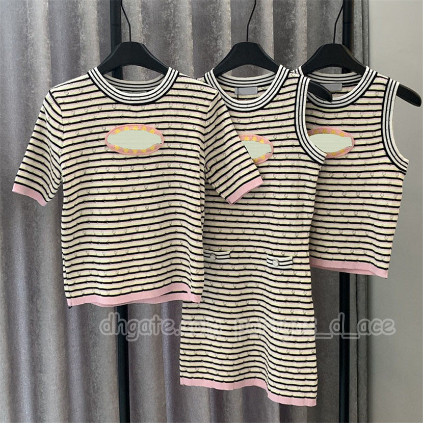 Designer Women Knitted Vest Dress Shirt Striped Hollow Slim Fit Jumper Tops Summer Street Style Vacation Birthday Tennis Dress