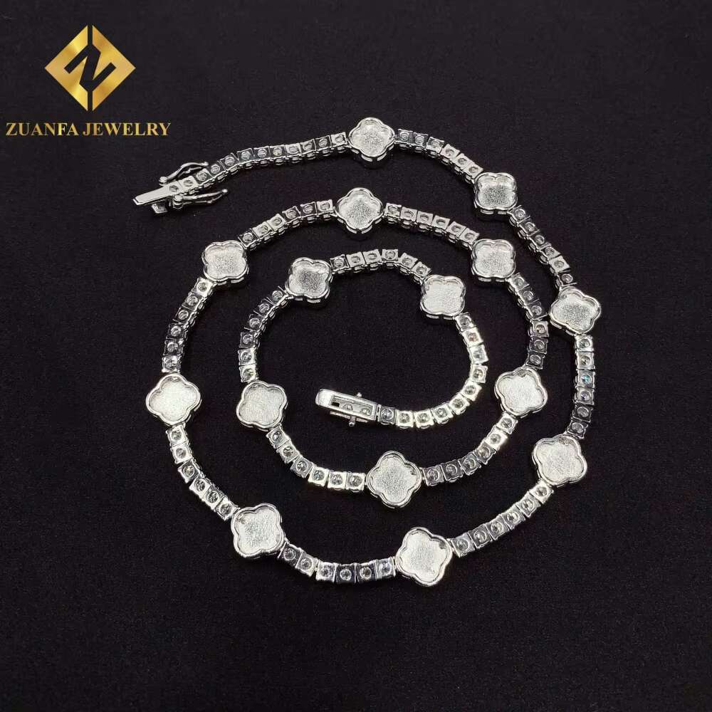 Popular Black Four-leaf Clover Necklace VVS Moissanite 925 Silver Tennis Necklace Link Chain Elegant Jewelry Unisex