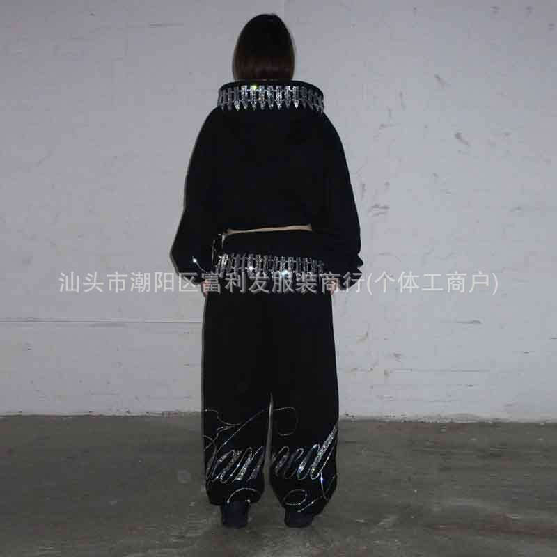 Spring And Autumn New Hip Hop Personalized Street Hoodie Set, Hot Diamond Hoodie, Sweatpants, American Style