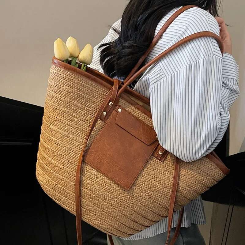 Designer Bags Large hot Woven Tote: Fashionable Straw Purses for Summer Beach Getaways