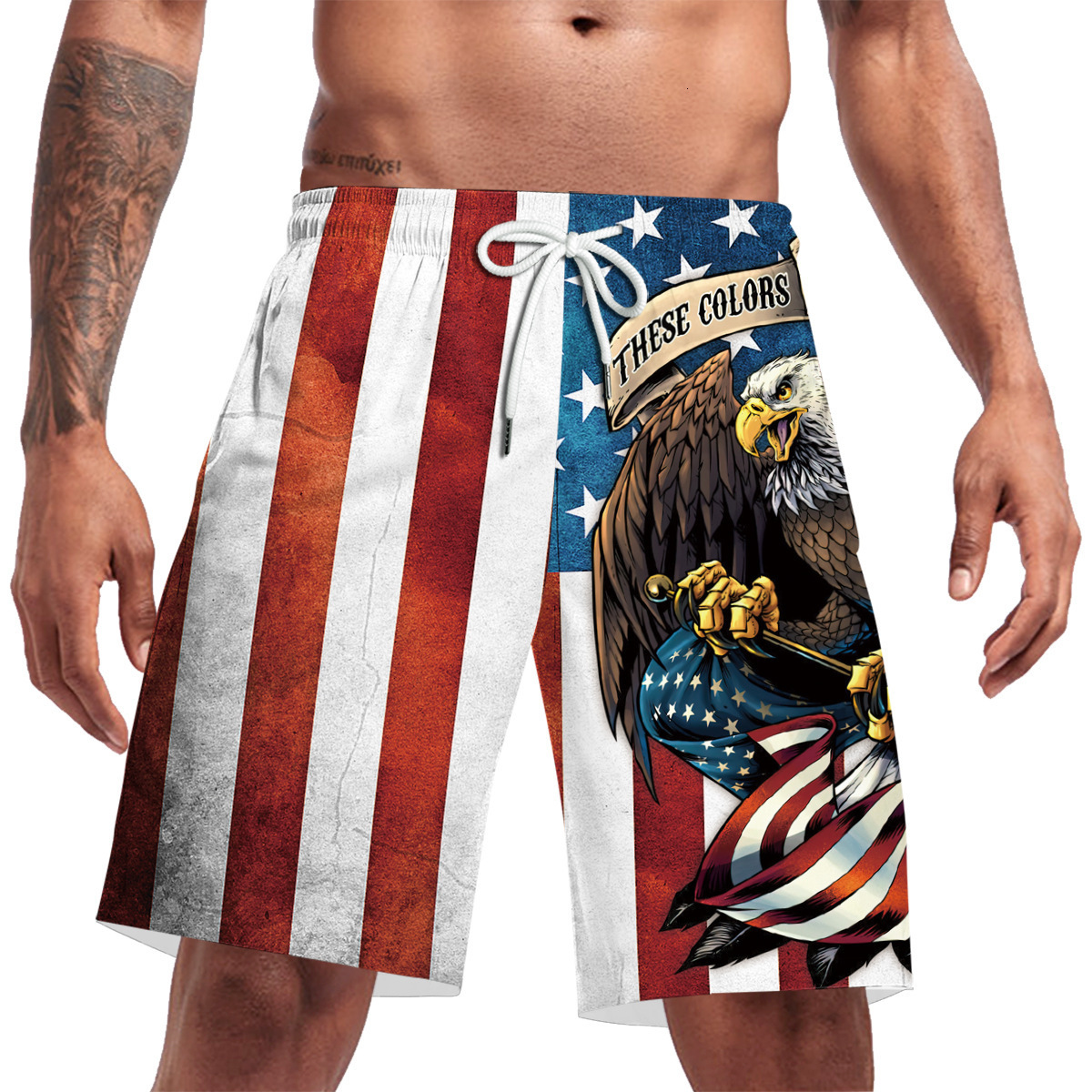 Quality Brand High Quality New Style Free Delivery Designer Bag Independence Day US Flag Digital Print Summer Men's Pants Loose Sports Beach Surf