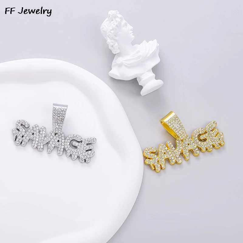 Womens Hip Hop Savage Letter Pendant Necklace with 13mm Cuban Chain Ice Sparkling Hip Hop Necklace Fashionable Charm Jewelry Y250329