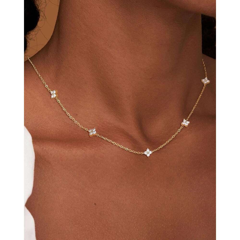Dainty Sier Necklaces Women Trendy Non Tarnish 14K Gold Plated Cubic Zirconia Layered Cute Butterfly Heart Station Choker Necklace Stack for Wedding P
