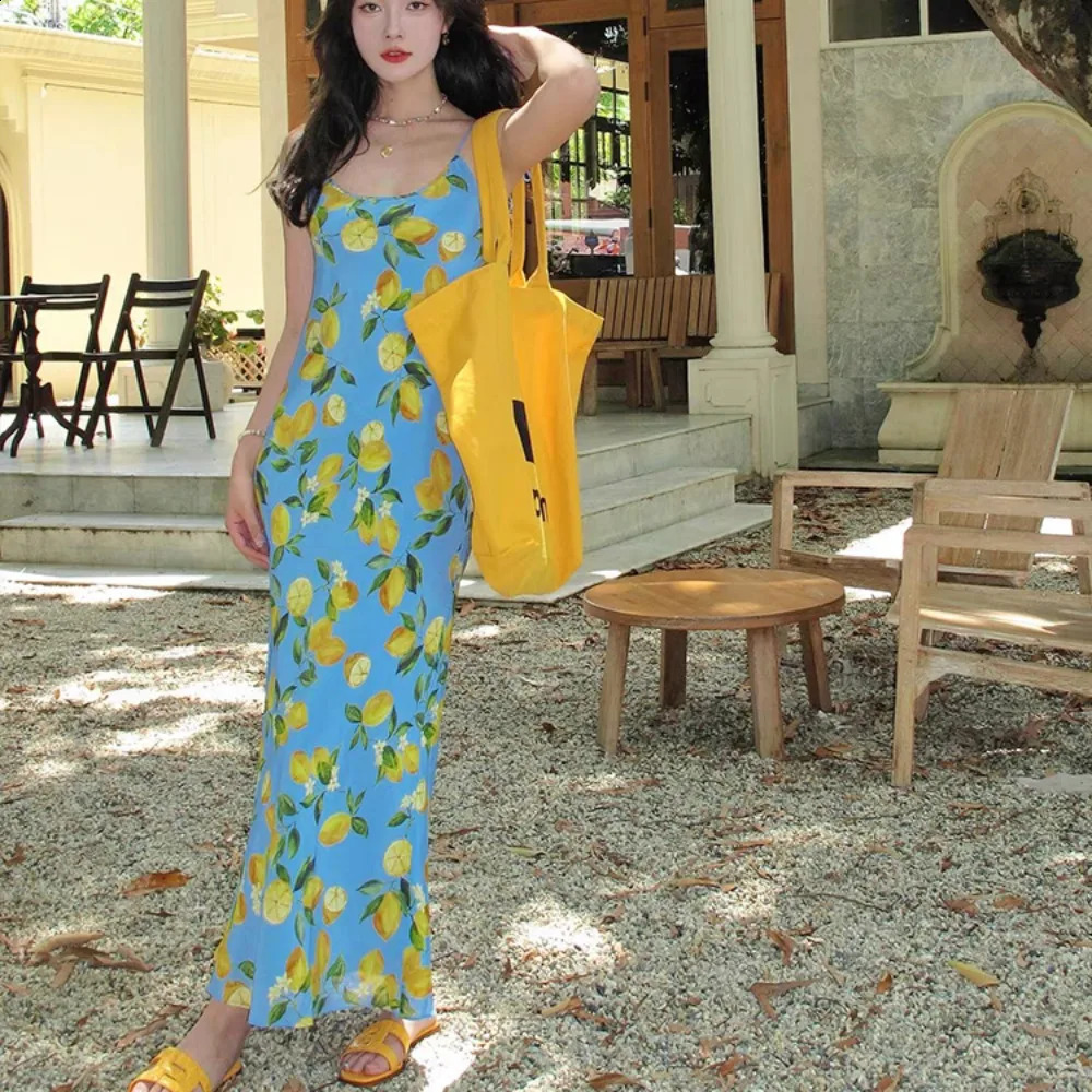 summer French style high-end floral printed figure slimming long dress with Dopamine Inspired by Estheticin Korean Influenced 250328