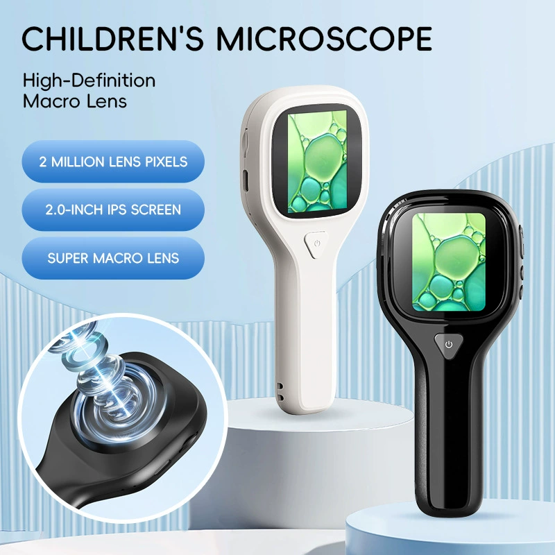 Portable Kids Microscope: 500x Magnification, 2MP HD, Built-in Storage, PC/Mac Compatible, LED Lights - STEM Travel Tool for Students