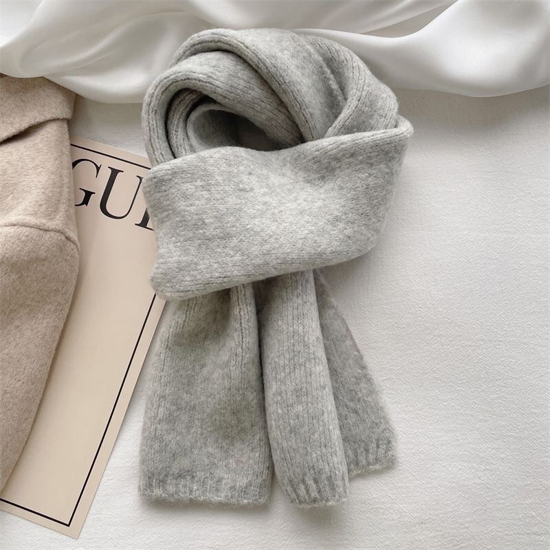 K263 Super milk color ~ wool blended knitted solid color wool couple small scarf Korean style thick warm versatile neck scarf