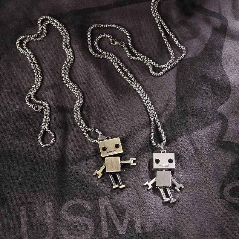 Stainless steel sweater necklace mens hip-hop Limb movable cube robot pendant necklace Cadena necklace Hombre necklace Masculino Y250329