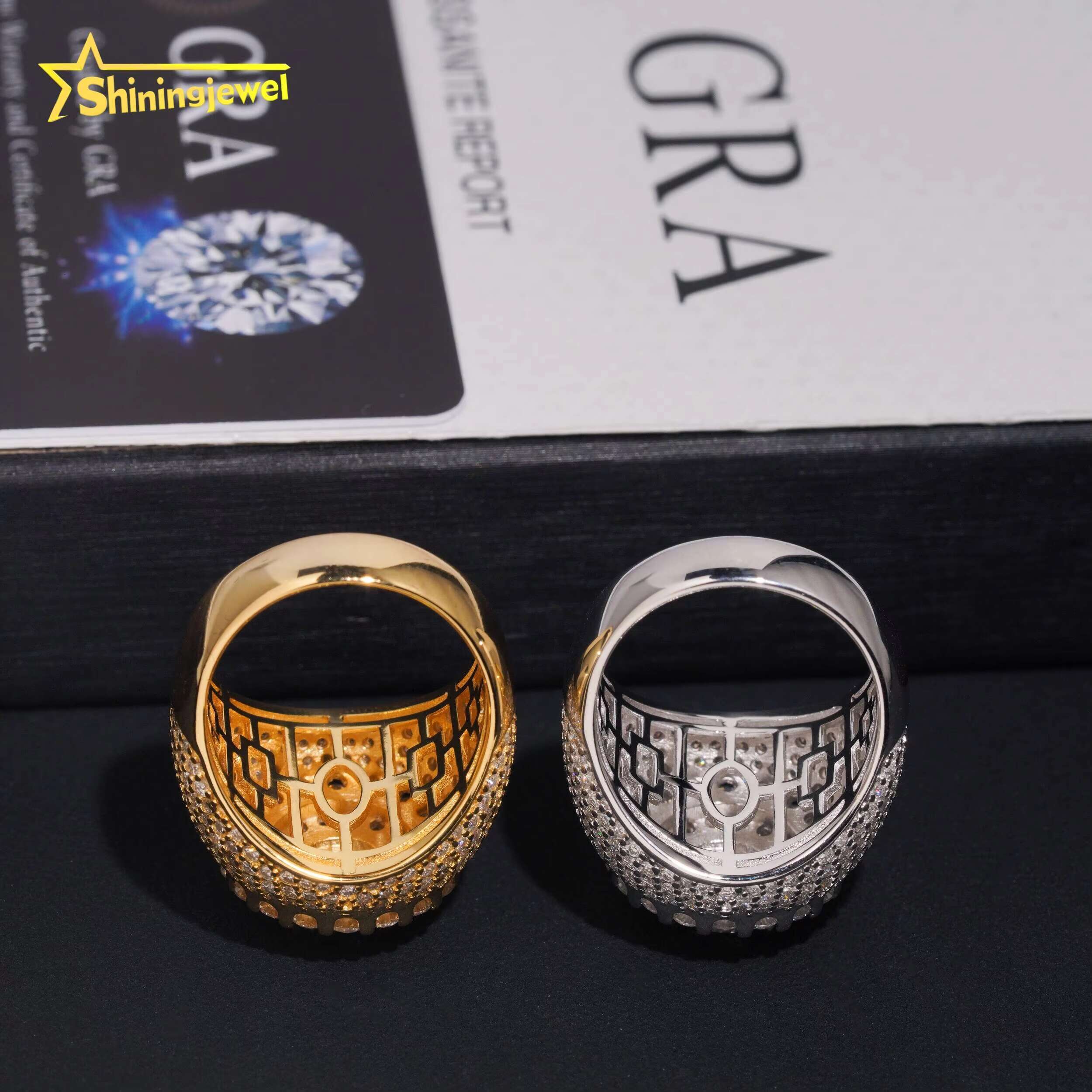 Hot Sale High Quality Moissanite VVS Pass Diamond Test 925 Sliver Gold Plated Hip Hop Mens Moissanite Diamond Rings
