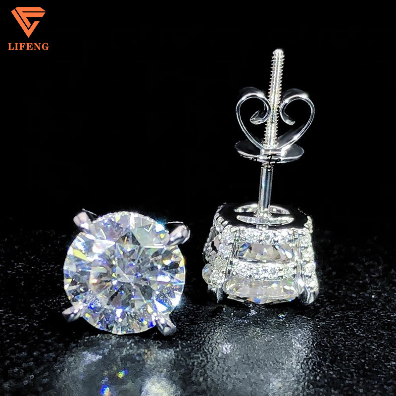 Custom S925 Sterling Silver 10k 14k 18k Solid Gold Plated Earrings D Vvs Moissanite Diamond Studs Earrings