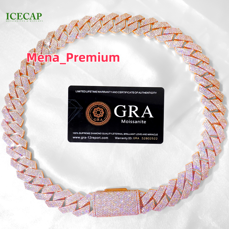 Wholesale HipHop Cuban Moissanite Chain 20mm 4 Rows Rose Gold Plated Iced Out Moissanite Diamond Cuban Link Chain Necklace