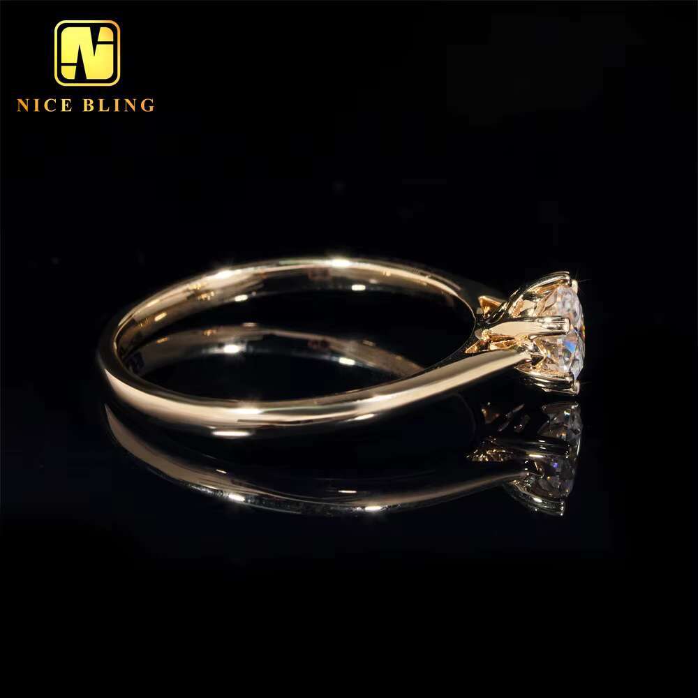 6Prong Pass Diamond Tester 14K Real Gold Diamond Ring Women Round Cut Moissanite Engagement Rings for Women