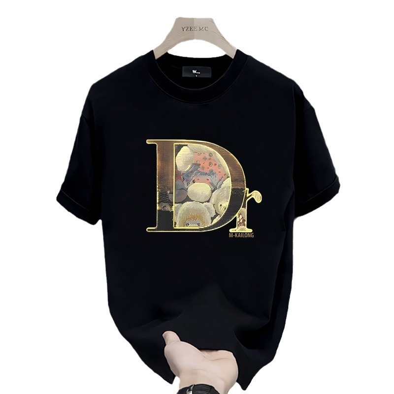 Printed summer new combed cotton short sleeved trendy T-shirt versatile ins men's loose round neck top
