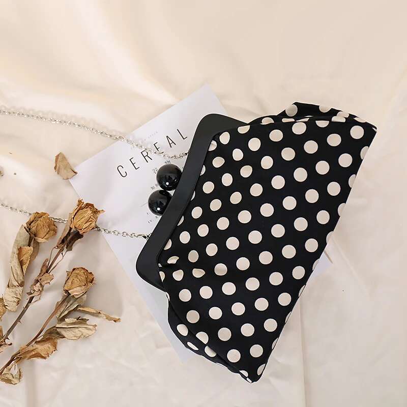 Polka Dot Crossbody Bag Kiss Lock Top-Handle Handbag Chain Strap Vintage Purse Shell Evening Women Shoulder Clasp Gift