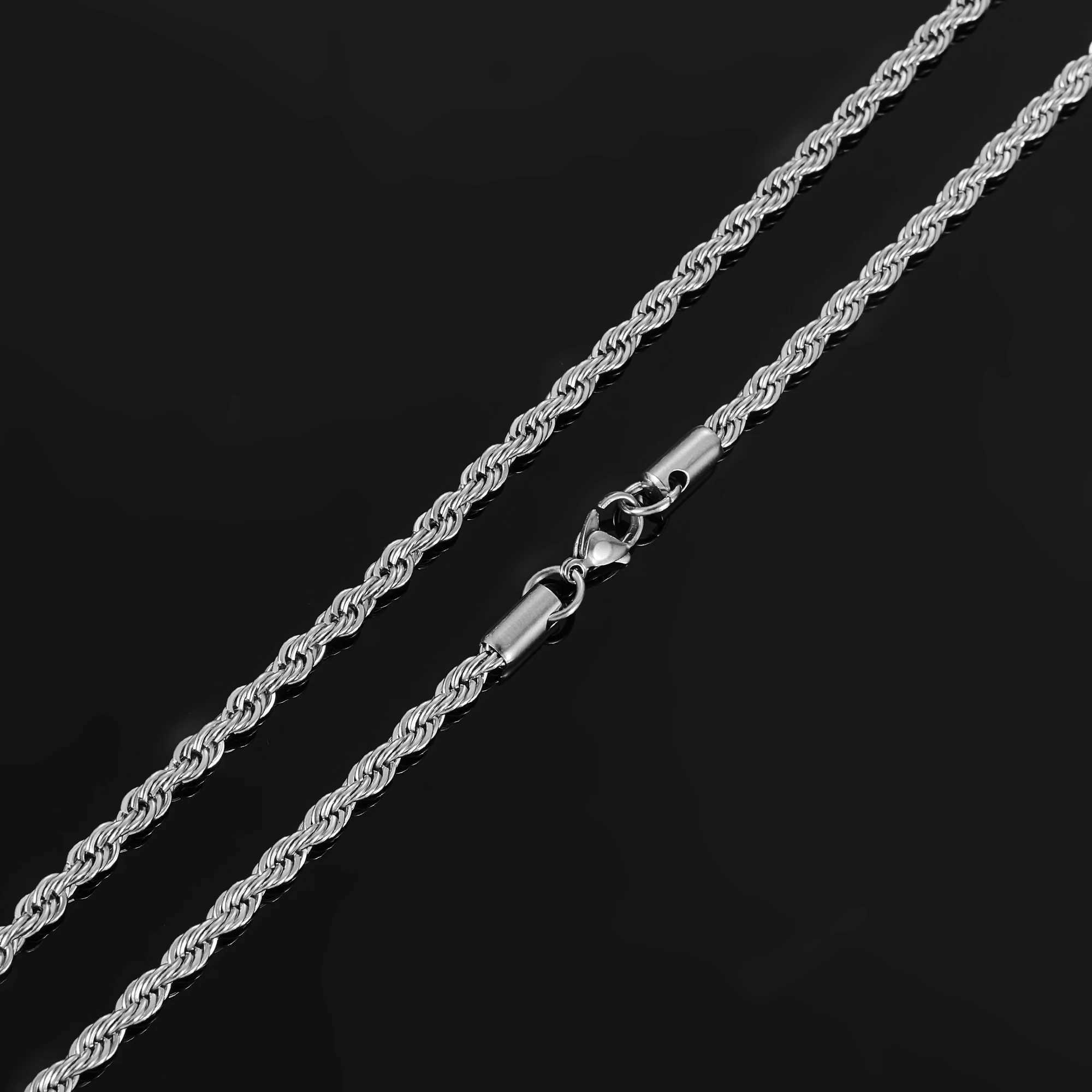 Mens Stainless Steel Punk Twisted Rope Necklace Womens Silver Necklace Waterproof Fashion Jewelry Accessories Y250329