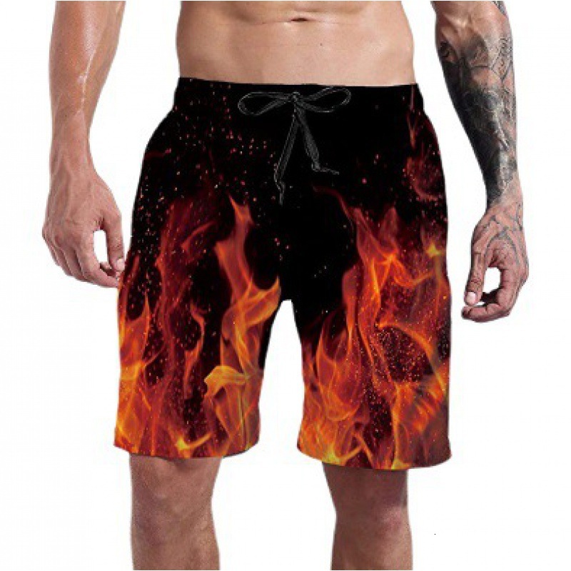 Top quality Brand High Quality New Style Free Delivery Designer Bag New Flame 3D Digital Printing Casual Fashion Beach Pants Shorts for Men