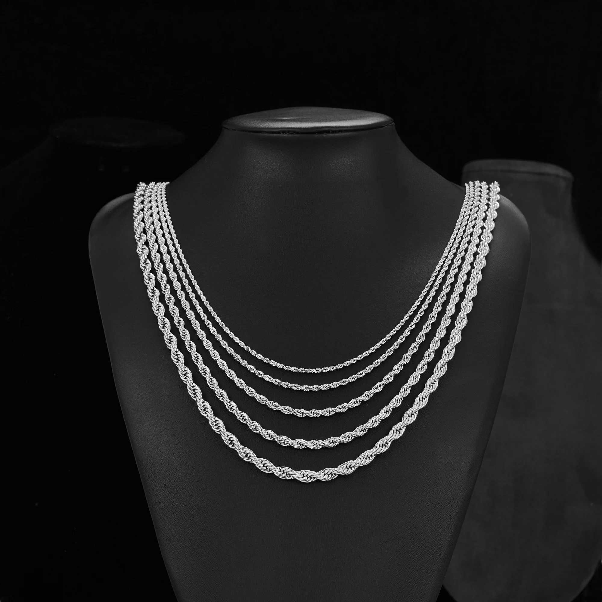 Mens Stainless Steel Punk Twisted Rope Necklace Womens Silver Necklace Waterproof Fashion Jewelry Accessories Y250329