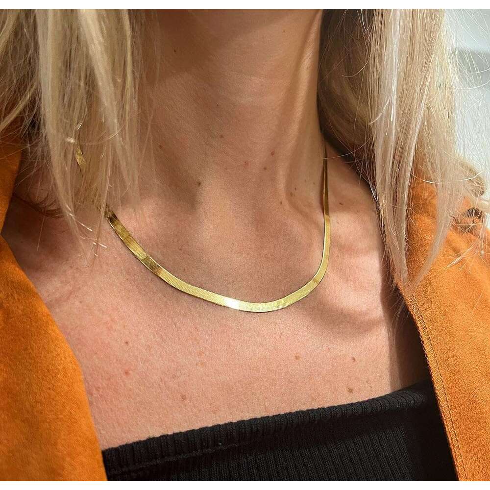 Gold Women-14K Plated sterg sier Snake Chain Dainty Simple Chunky Herringbone Necklace Choker Necklaces Jewelry for Women